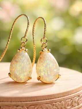 New Flashy Opal Earrings 14k Gold Filled, October Birthstone
